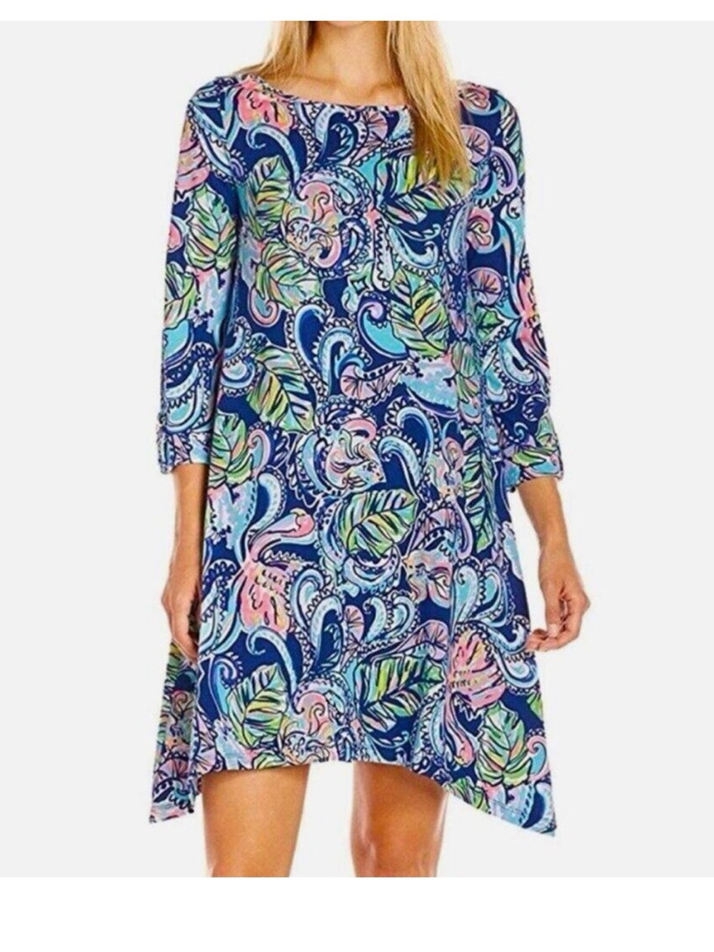 Lilly Pulitzer Edna jersey knit Shift Dress multi hanging with fronds size 0